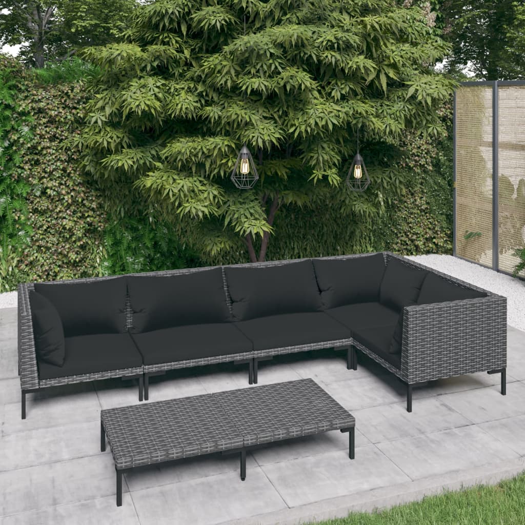 Divani da Giardino 6 pz con Cuscini in Polyrattan Grigio Scuro | homemem39
