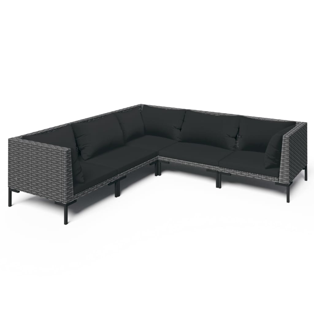 Divani da Giardino 5 pz con Cuscini in Polyrattan Grigio Scuro | homemem39