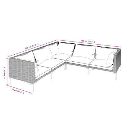 Divani da Giardino 5 pz con Cuscini in Polyrattan Grigio Scuro | homemem39