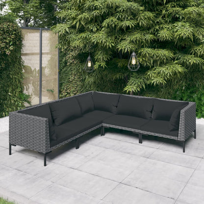 Divani da Giardino 5 pz con Cuscini in Polyrattan Grigio Scuro | homemem39