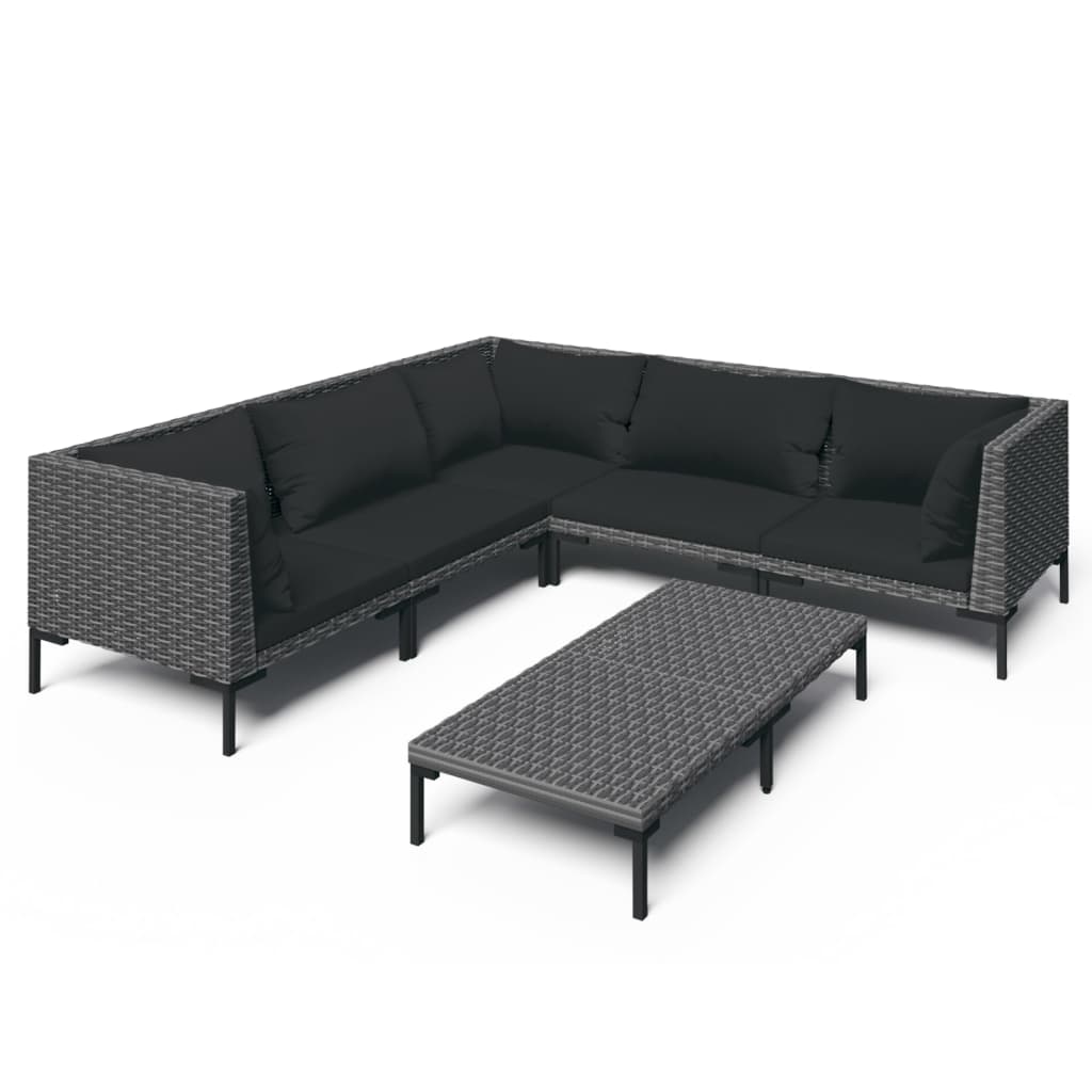 Divani da Giardino 6 pz con Cuscini in Polyrattan Grigio Scuro | homemem39