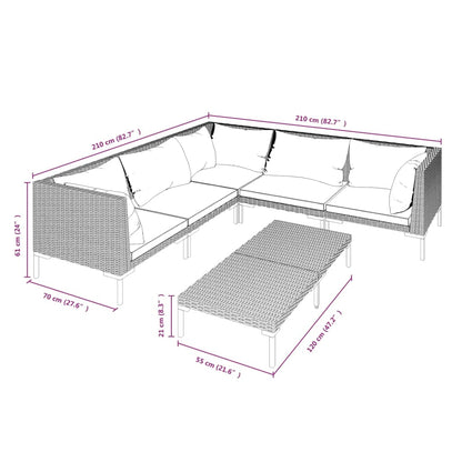 Divani da Giardino 6 pz con Cuscini in Polyrattan Grigio Scuro | homemem39