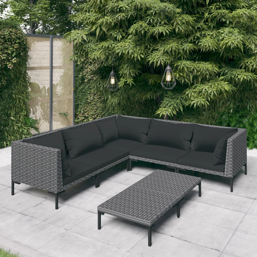 Divani da Giardino 6 pz con Cuscini in Polyrattan Grigio Scuro | homemem39