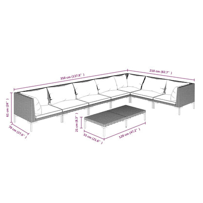 Divani da Giardino 8 pz con Cuscini in Polyrattan Grigio Scuro | homemem39