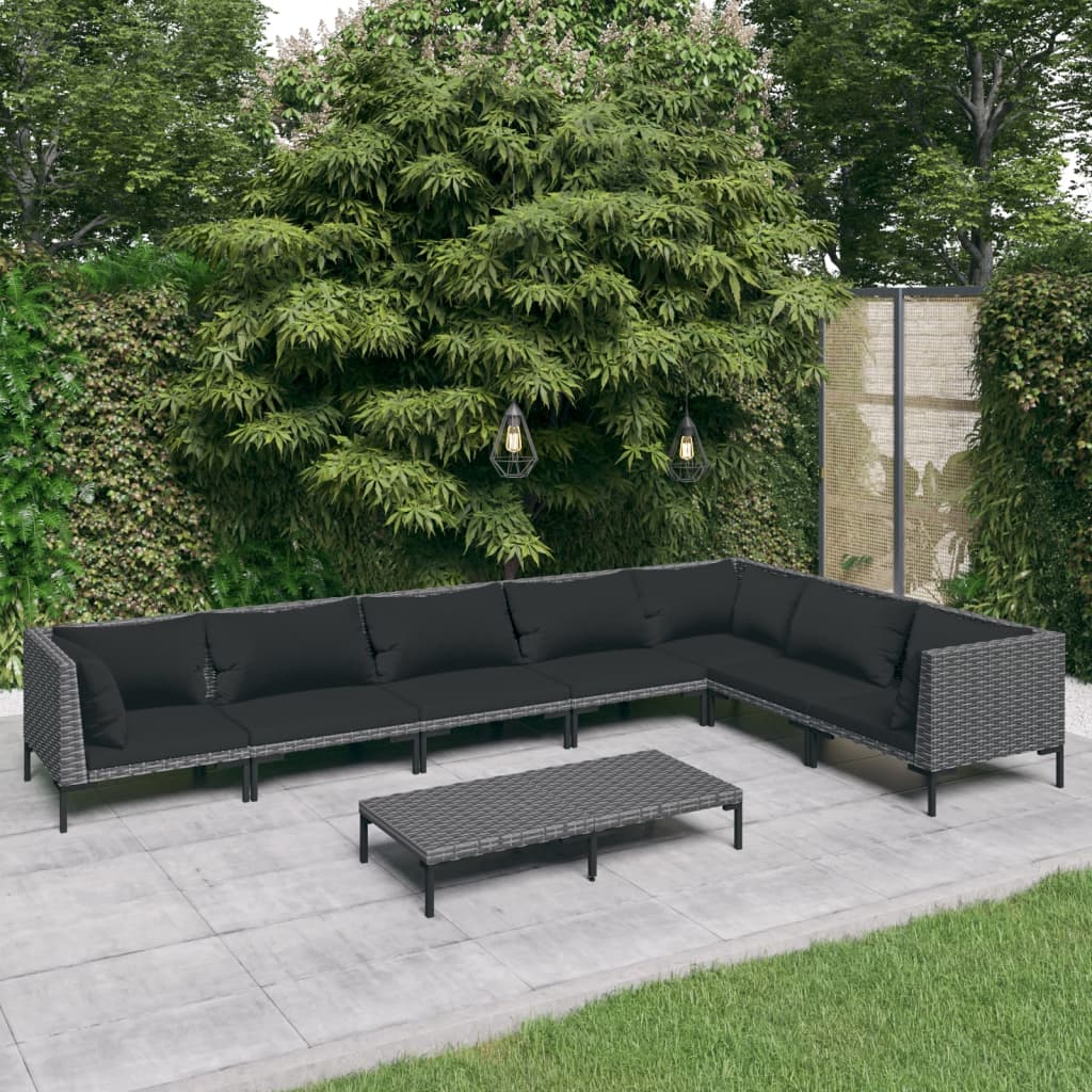 Divani da Giardino 8 pz con Cuscini in Polyrattan Grigio Scuro | homemem39