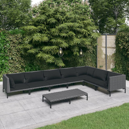 Divani da Giardino 8 pz con Cuscini in Polyrattan Grigio Scuro | homemem39