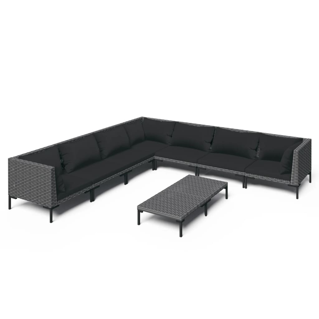 Divani da Giardino 8 pz con Cuscini in Polyrattan Grigio Scuro | homemem39