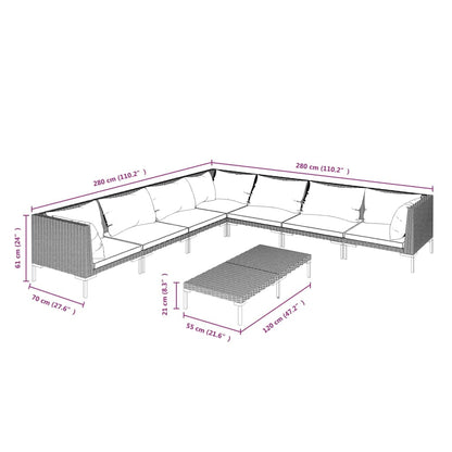 Divani da Giardino 8 pz con Cuscini in Polyrattan Grigio Scuro | homemem39