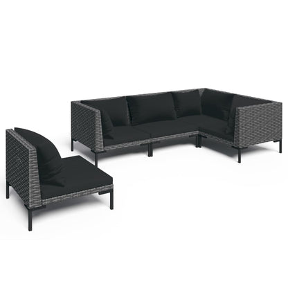 Divani da Giardino 5 pz con Cuscini in Polyrattan Grigio Scuro | homemem39