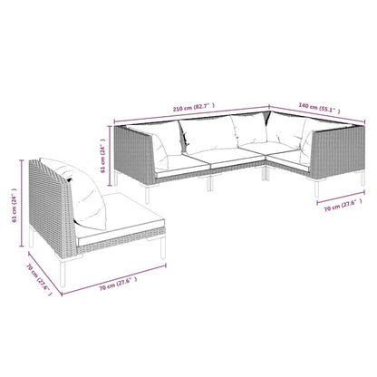 Divani da Giardino 5 pz con Cuscini in Polyrattan Grigio Scuro | homemem39
