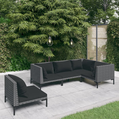 Divani da Giardino 5 pz con Cuscini in Polyrattan Grigio Scuro | homemem39