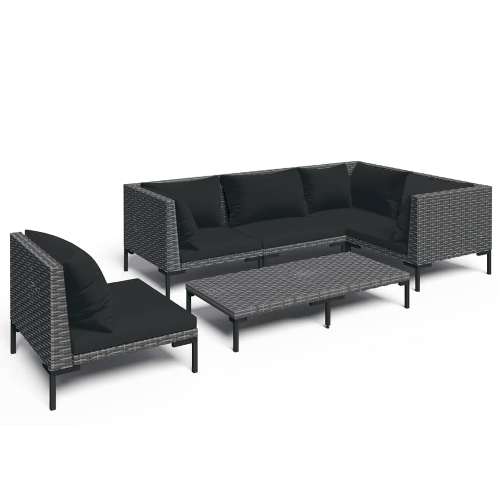 Divani da Giardino 6 pz con Cuscini in Polyrattan Grigio Scuro | homemem39
