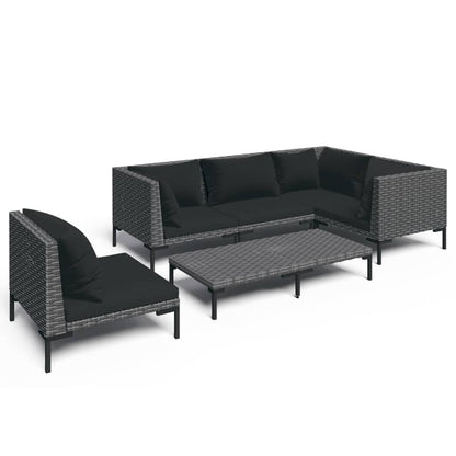 Divani da Giardino 6 pz con Cuscini in Polyrattan Grigio Scuro | homemem39