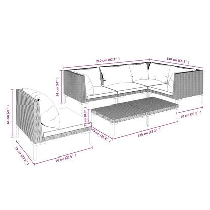 Divani da Giardino 6 pz con Cuscini in Polyrattan Grigio Scuro | homemem39