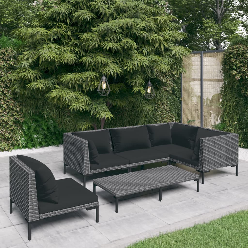 Divani da Giardino 6 pz con Cuscini in Polyrattan Grigio Scuro | homemem39