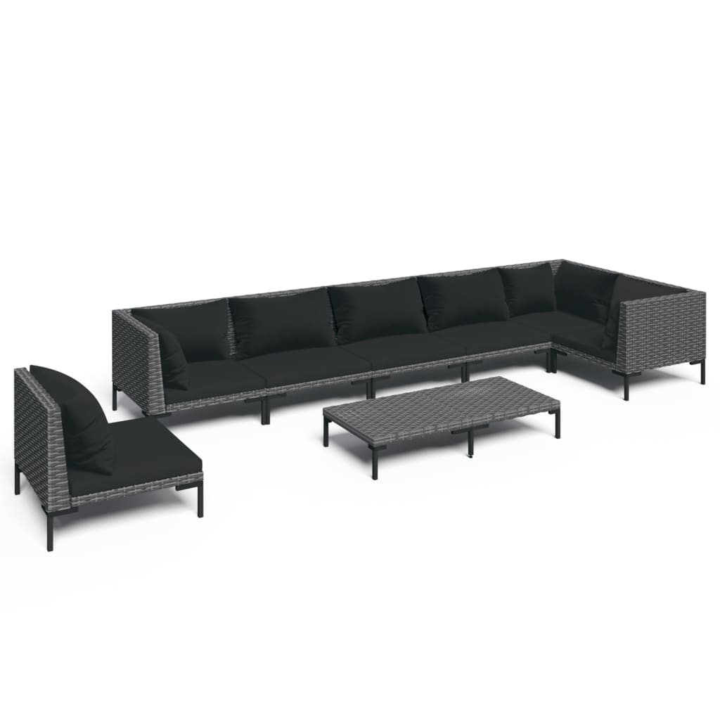 Divani da Giardino 8 pz con Cuscini in Polyrattan Grigio Scuro | homemem39