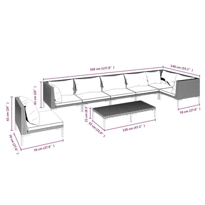 Divani da Giardino 8 pz con Cuscini in Polyrattan Grigio Scuro | homemem39