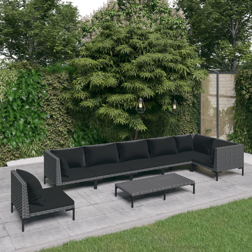 Divani da Giardino 8 pz con Cuscini in Polyrattan Grigio Scuro | homemem39