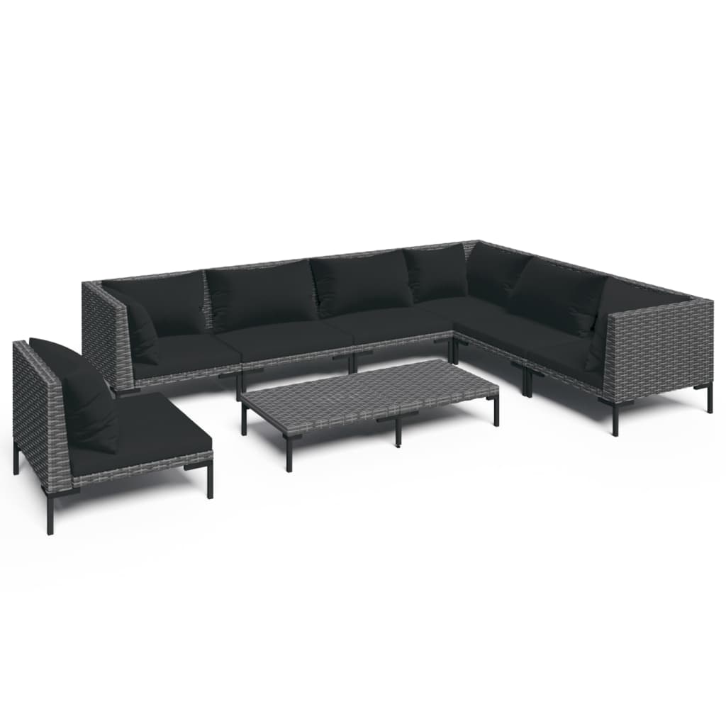 Divani da Giardino 8 pz con Cuscini in Polyrattan Grigio Scuro | homemem39