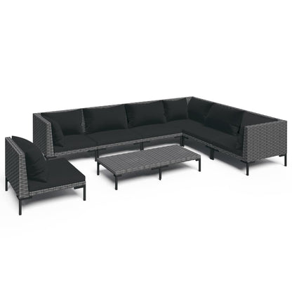 Divani da Giardino 8 pz con Cuscini in Polyrattan Grigio Scuro | homemem39