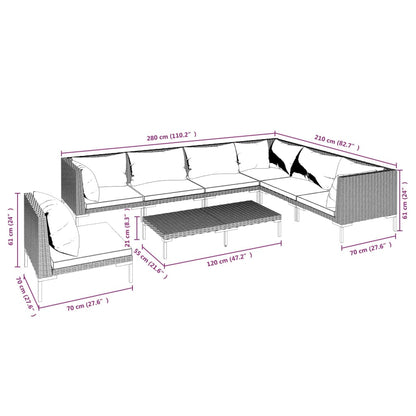 Divani da Giardino 8 pz con Cuscini in Polyrattan Grigio Scuro | homemem39
