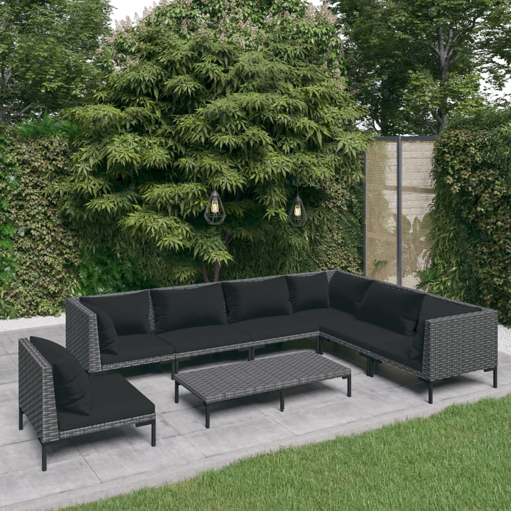 Divani da Giardino 8 pz con Cuscini in Polyrattan Grigio Scuro | homemem39