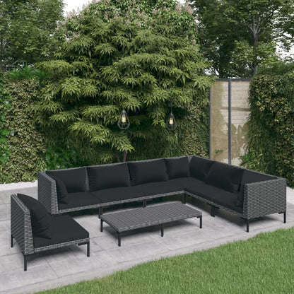Divani da Giardino 8 pz con Cuscini in Polyrattan Grigio Scuro | homemem39