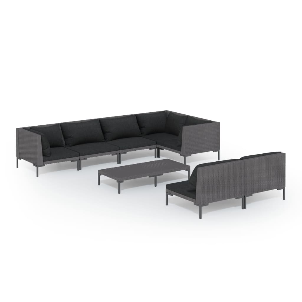 Divani da Giardino 8 pz con Cuscini in Polyrattan Grigio Scuro | homemem39