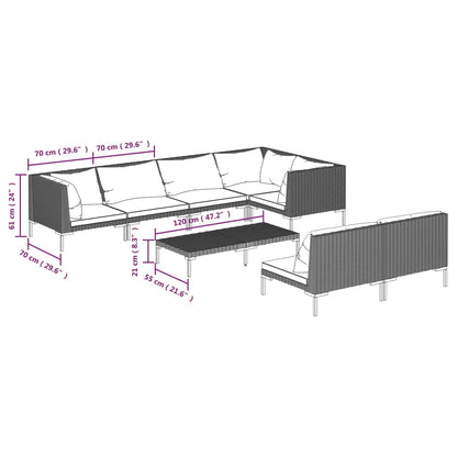 Divani da Giardino 8 pz con Cuscini in Polyrattan Grigio Scuro | homemem39