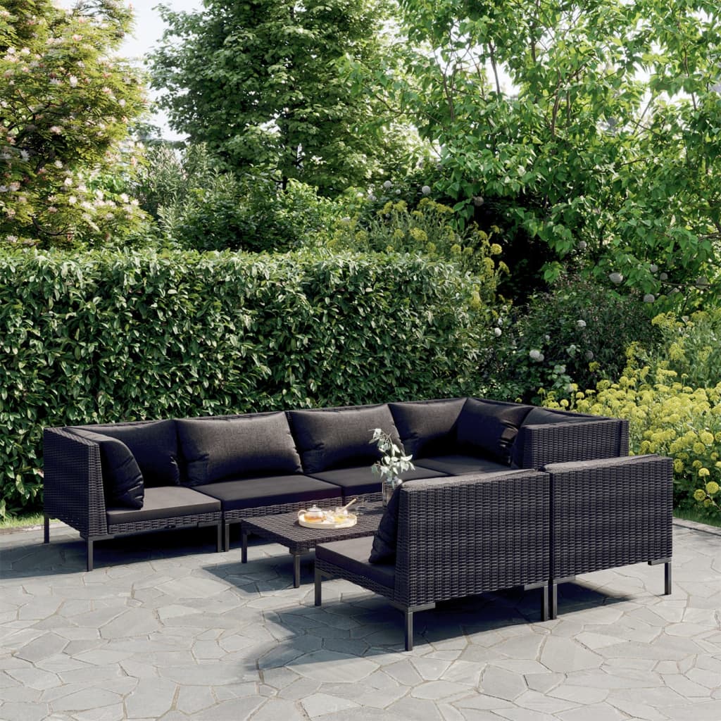 Divani da Giardino 8 pz con Cuscini in Polyrattan Grigio Scuro | homemem39