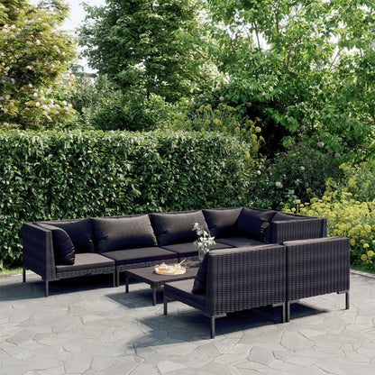 Divani da Giardino 8 pz con Cuscini in Polyrattan Grigio Scuro | homemem39