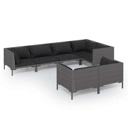 Set Divani da Giardino 7 pz con Cuscini Polyrattan Grigio Scuro | homemem39