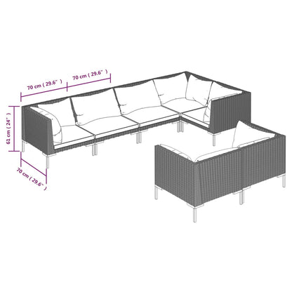 Set Divani da Giardino 7 pz con Cuscini Polyrattan Grigio Scuro | homemem39