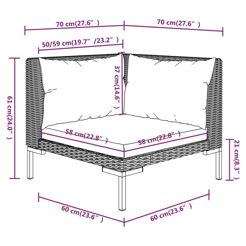 Set Divani da Giardino 7 pz con Cuscini Polyrattan Grigio Scuro | homemem39