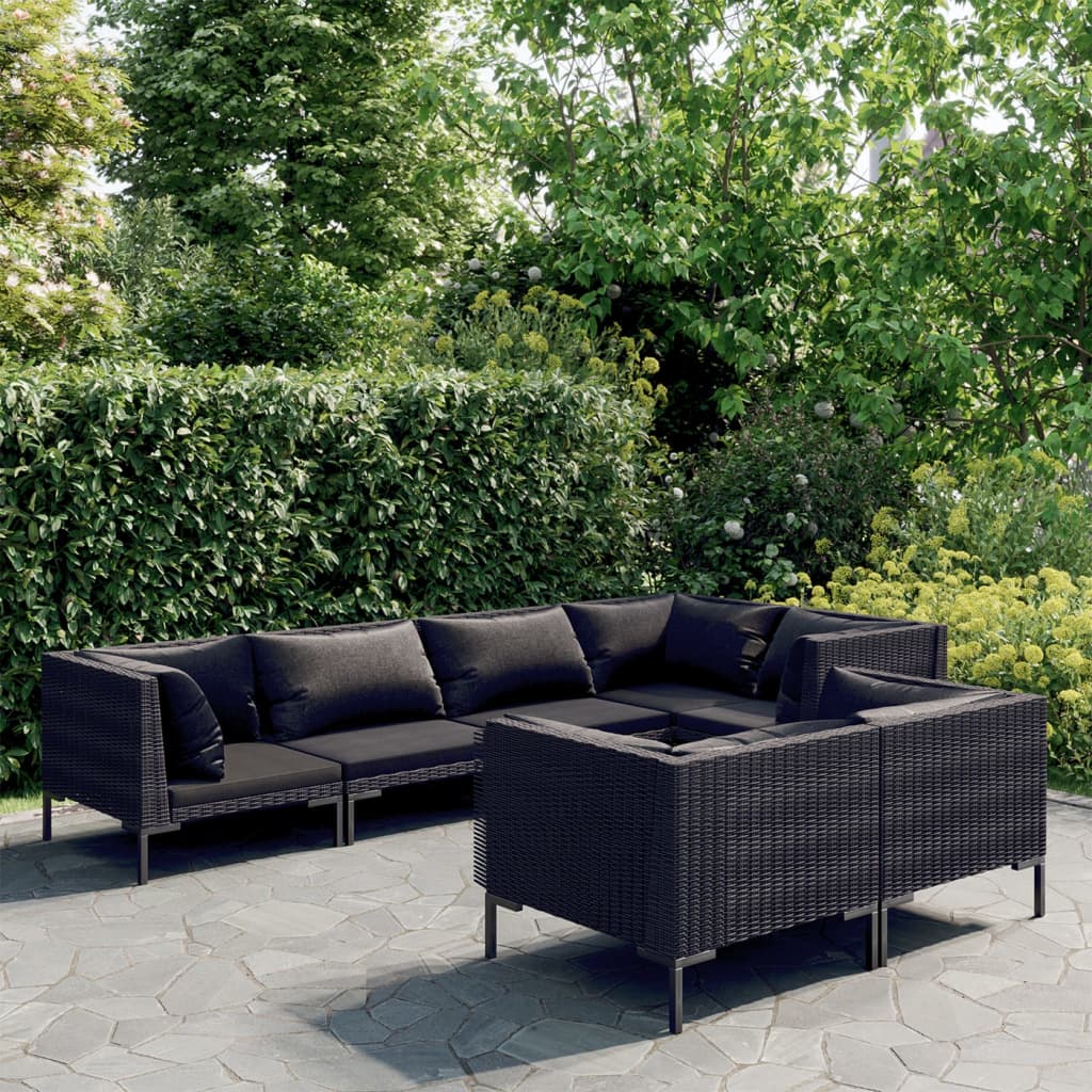 Set Divani da Giardino 7 pz con Cuscini Polyrattan Grigio Scuro | homemem39
