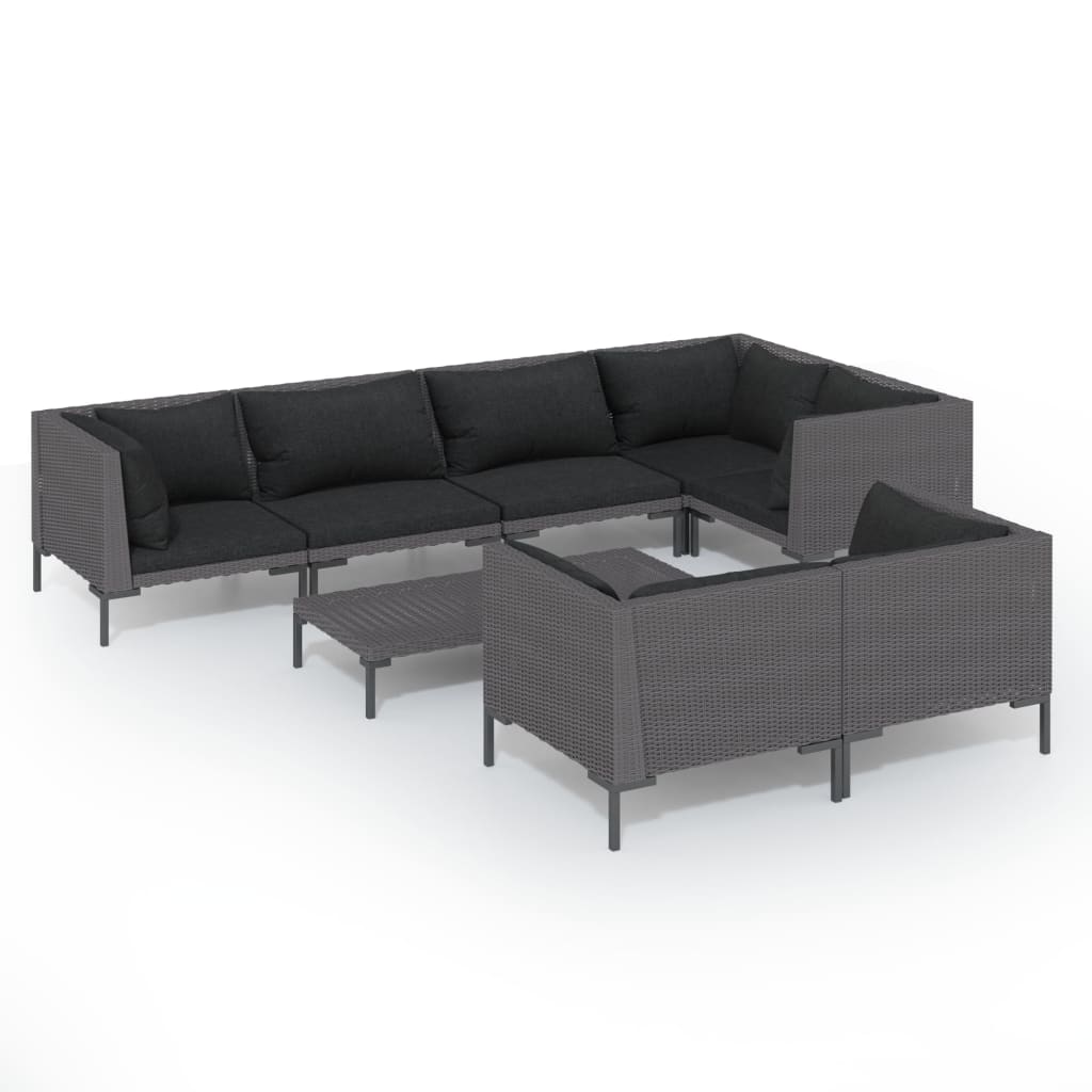 Divani da Giardino 8 pz con Cuscini in Polyrattan Grigio Scuro | homemem39