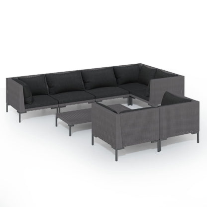 Divani da Giardino 8 pz con Cuscini in Polyrattan Grigio Scuro | homemem39
