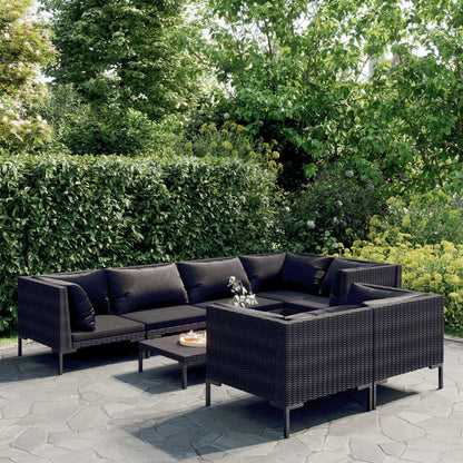 Divani da Giardino 8 pz con Cuscini in Polyrattan Grigio Scuro | homemem39