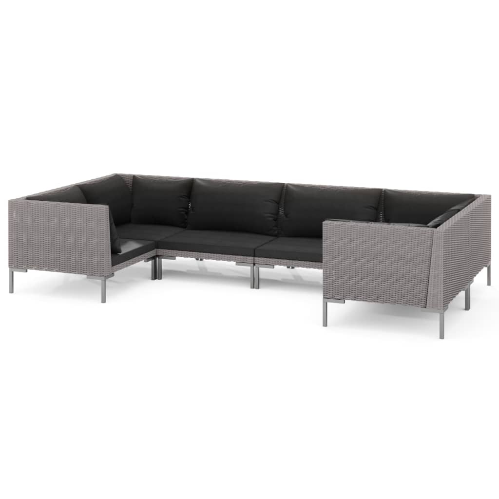 Divani da Giardino 6 pz con Cuscini in Polyrattan Grigio Scuro | homemem39