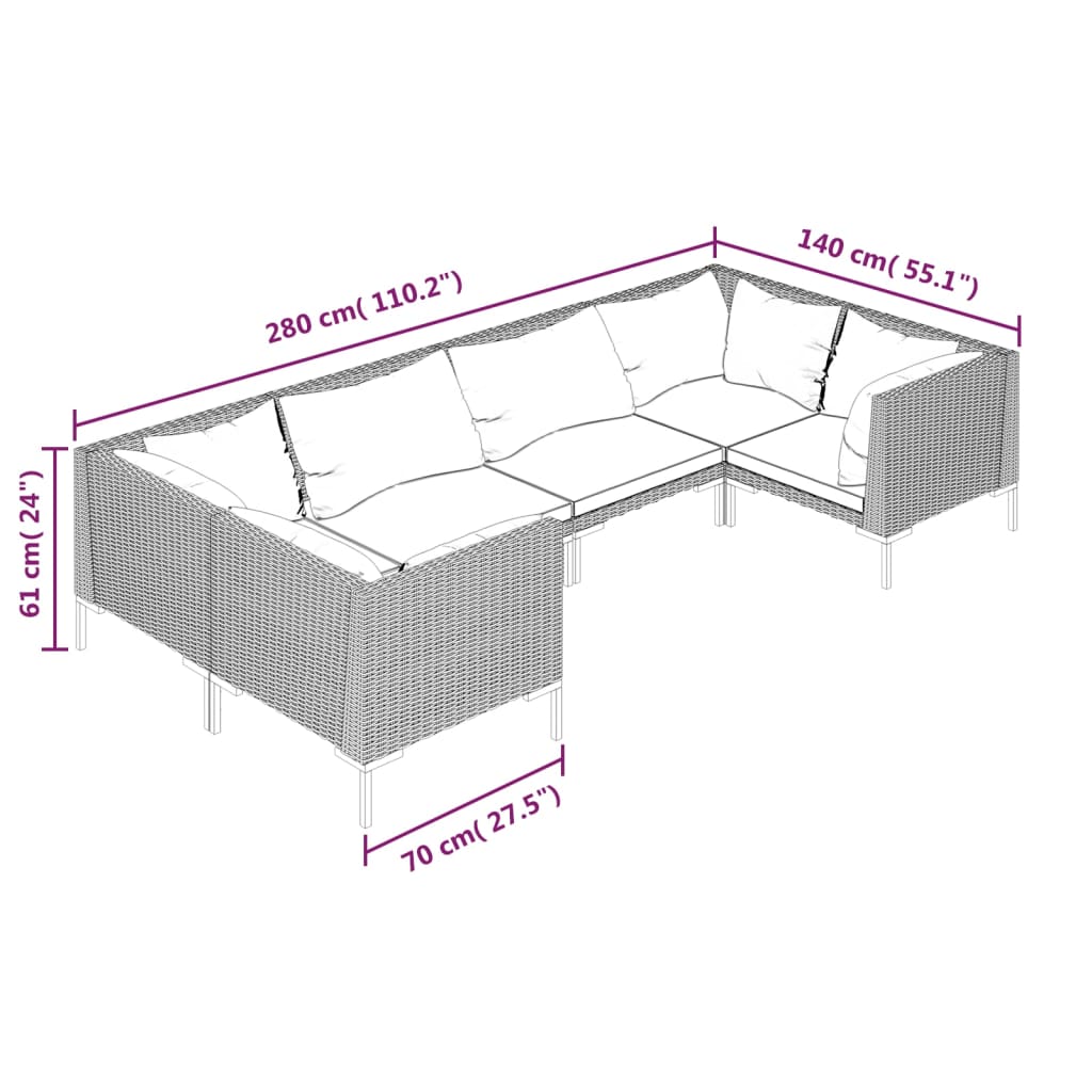 Divani da Giardino 6 pz con Cuscini in Polyrattan Grigio Scuro | homemem39