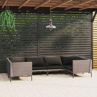 Divani da Giardino 6 pz con Cuscini in Polyrattan Grigio Scuro | homemem39