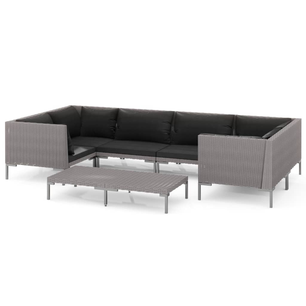 Set Divani da Giardino 7 pz con Cuscini Polyrattan Grigio Scuro | homemem39