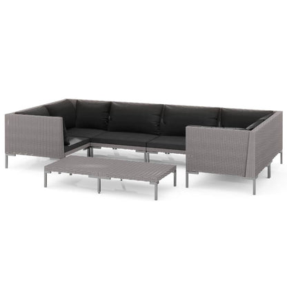 Set Divani da Giardino 7 pz con Cuscini Polyrattan Grigio Scuro | homemem39