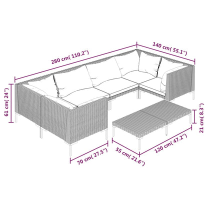 Set Divani da Giardino 7 pz con Cuscini Polyrattan Grigio Scuro | homemem39