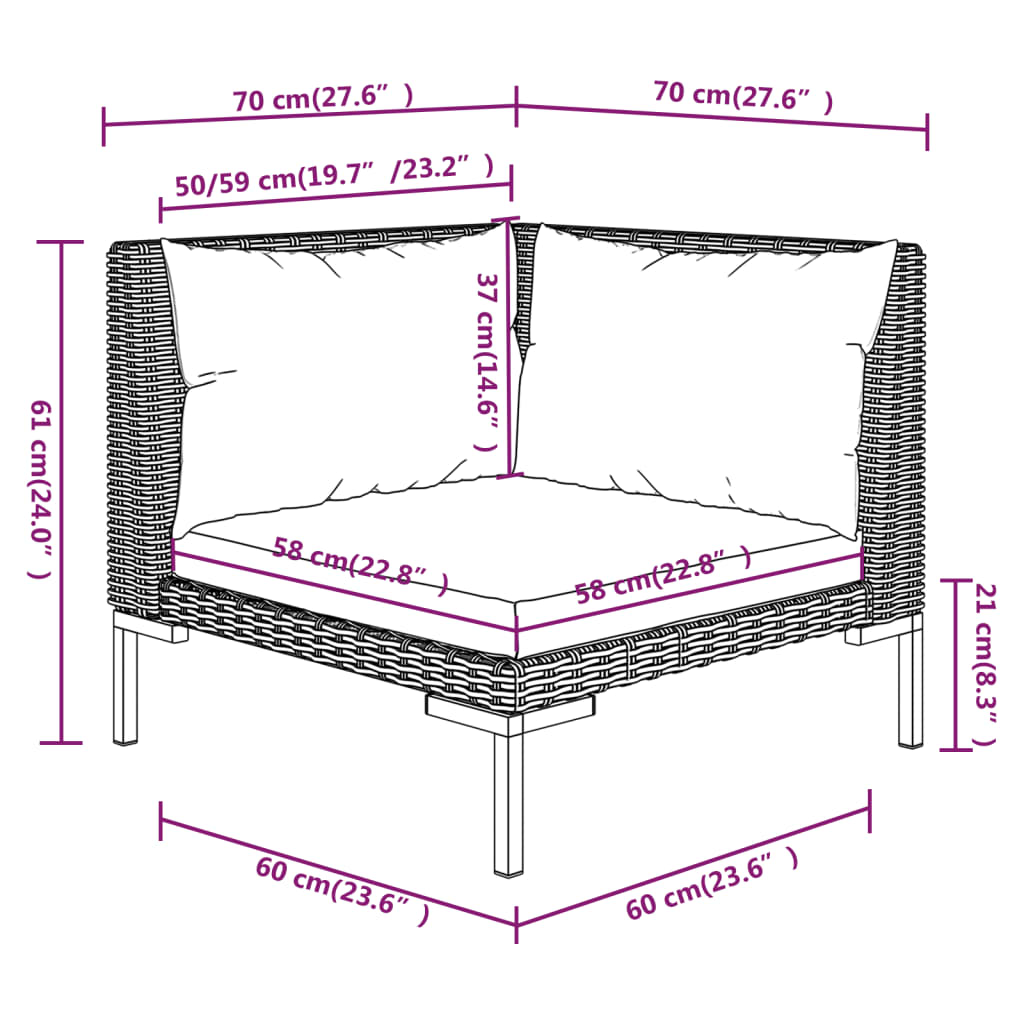 Set Divani da Giardino 7 pz con Cuscini Polyrattan Grigio Scuro | homemem39
