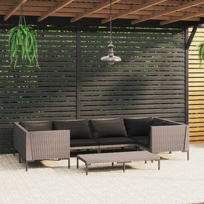 Set Divani da Giardino 7 pz con Cuscini Polyrattan Grigio Scuro | homemem39