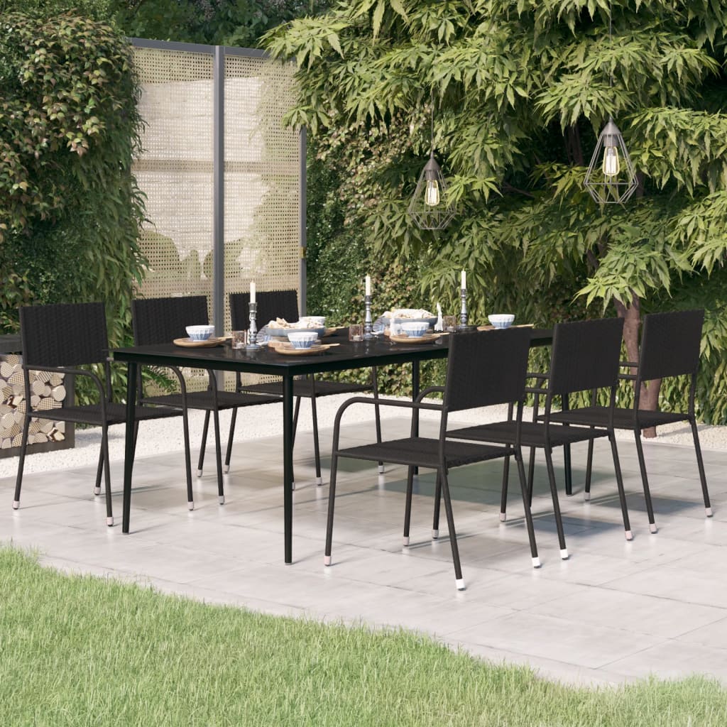 Tavolo da Pranzo da Giardino Nero 200x100x74 cm Acciaio e Vetro - homemem39