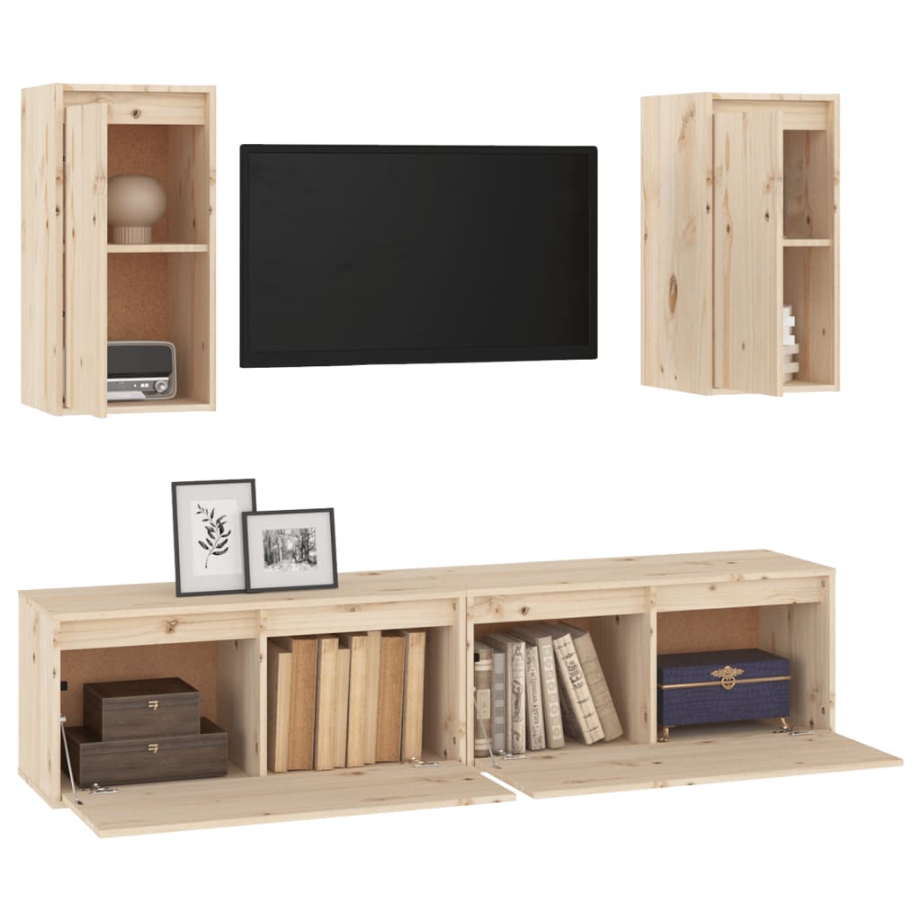 Mobili Porta TV 4 pz in Legno Massello di Pino - homemem39