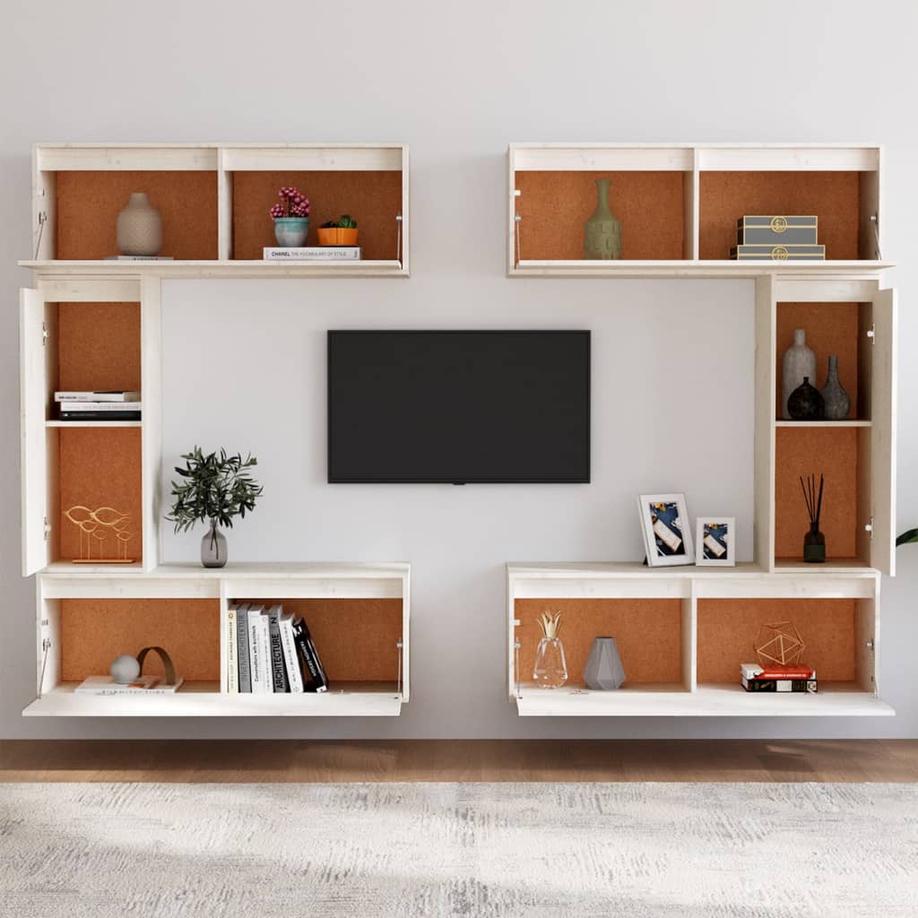 Mobili Porta TV 6 pz Bianchi in Legno Massello di Pino - homemem39