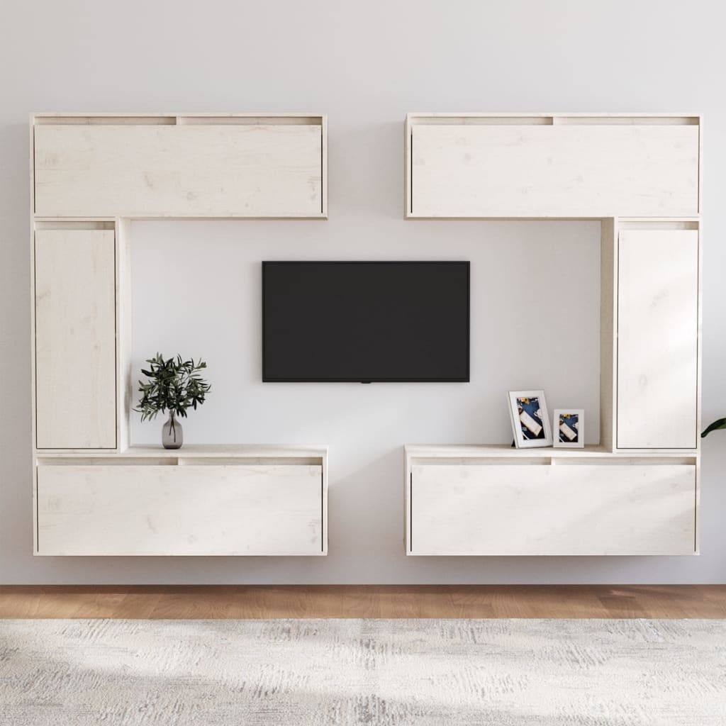 Mobili Porta TV 6 pz Bianchi in Legno Massello di Pino - homemem39